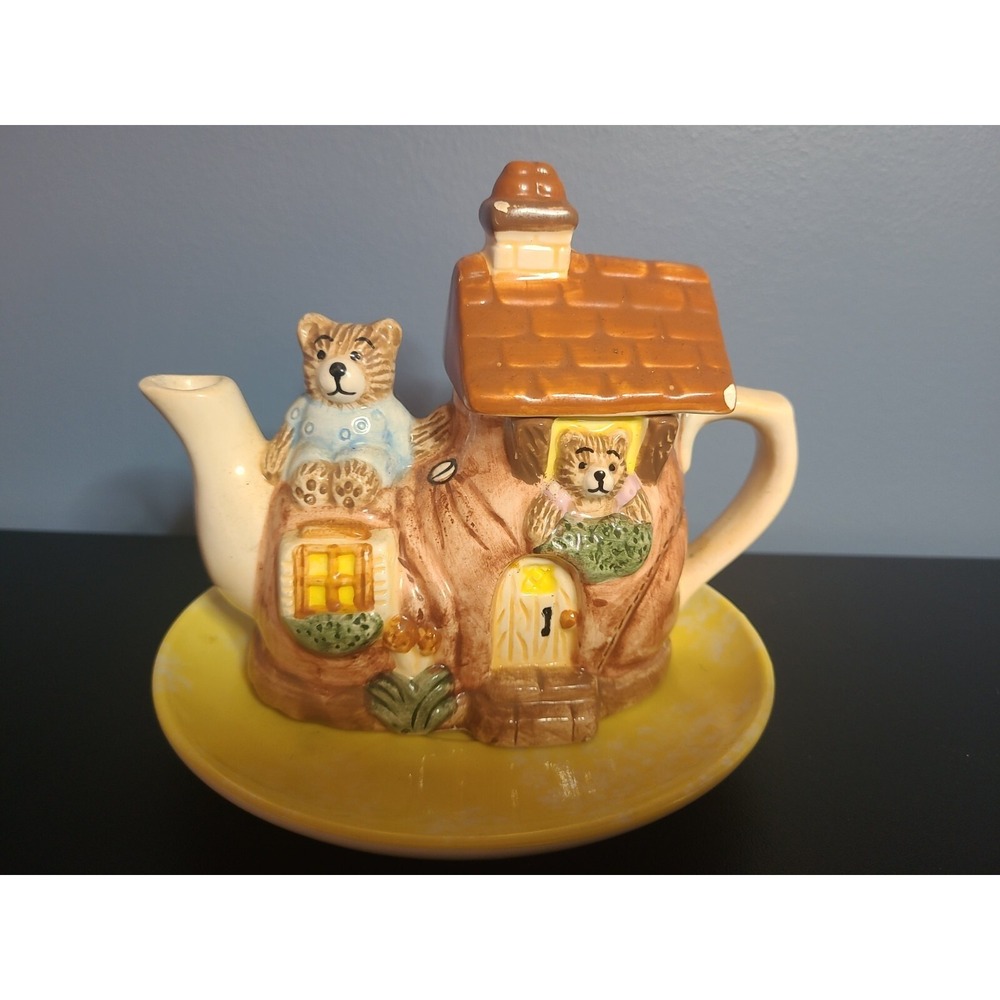 Tea Nee Teddy Teapot Collection By Cardinal - Bears In Boot House - Hand Painted